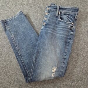Silver Jeans Co Suki Straight Medium Wash Distressed Button Fly Jeans W31 L29